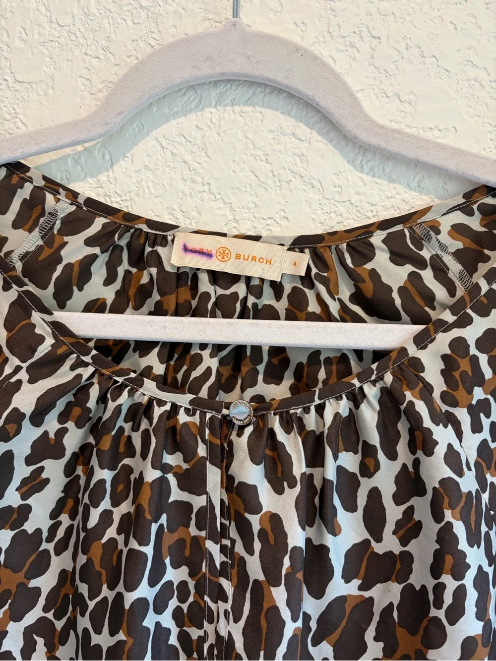 Tory Burch  100% Silk Leopard Print Long Sleeve Peasant Top - Brown/Black